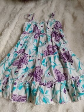 Place White Sundress with Purple & Teal Floral Print
